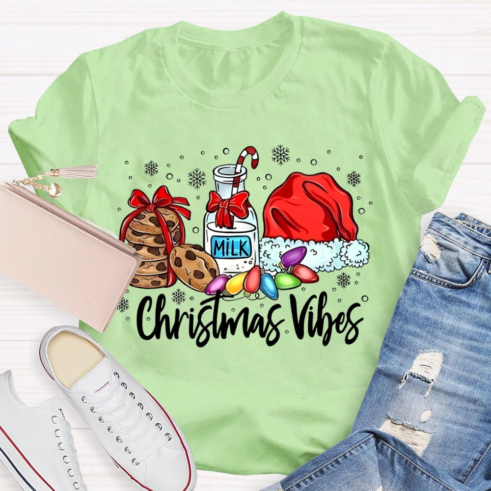 Christmas Vibes Cookies Milk And Santa Hats T-shirt
