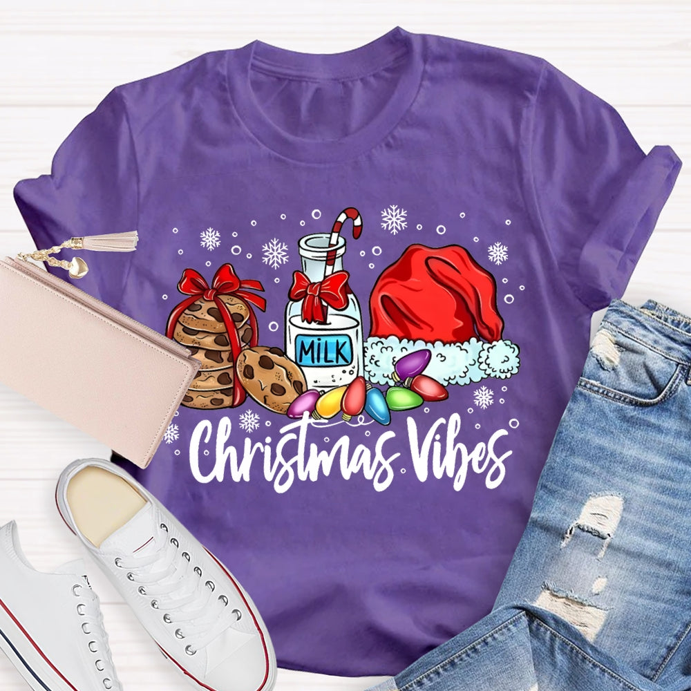 Christmas Vibes Cookies Milk And Santa Hats T-shirt