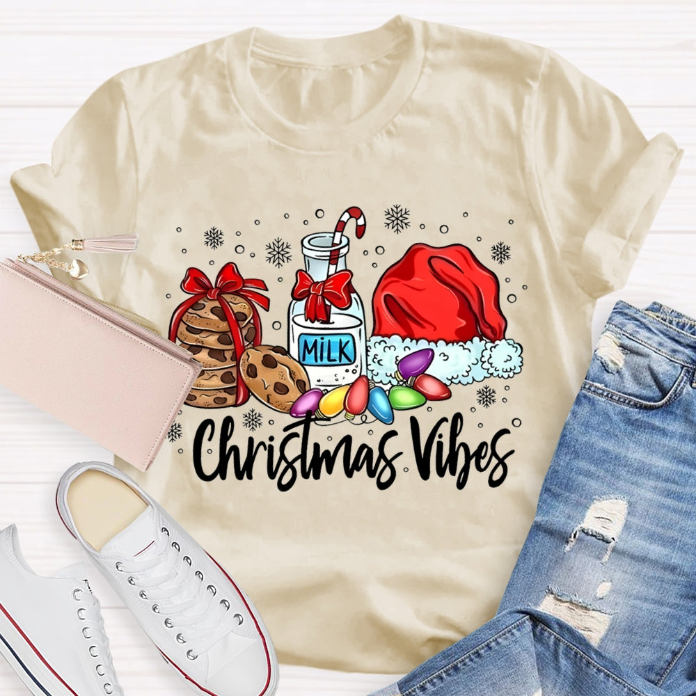 Christmas Vibes Cookies Milk And Santa Hats T-shirt
