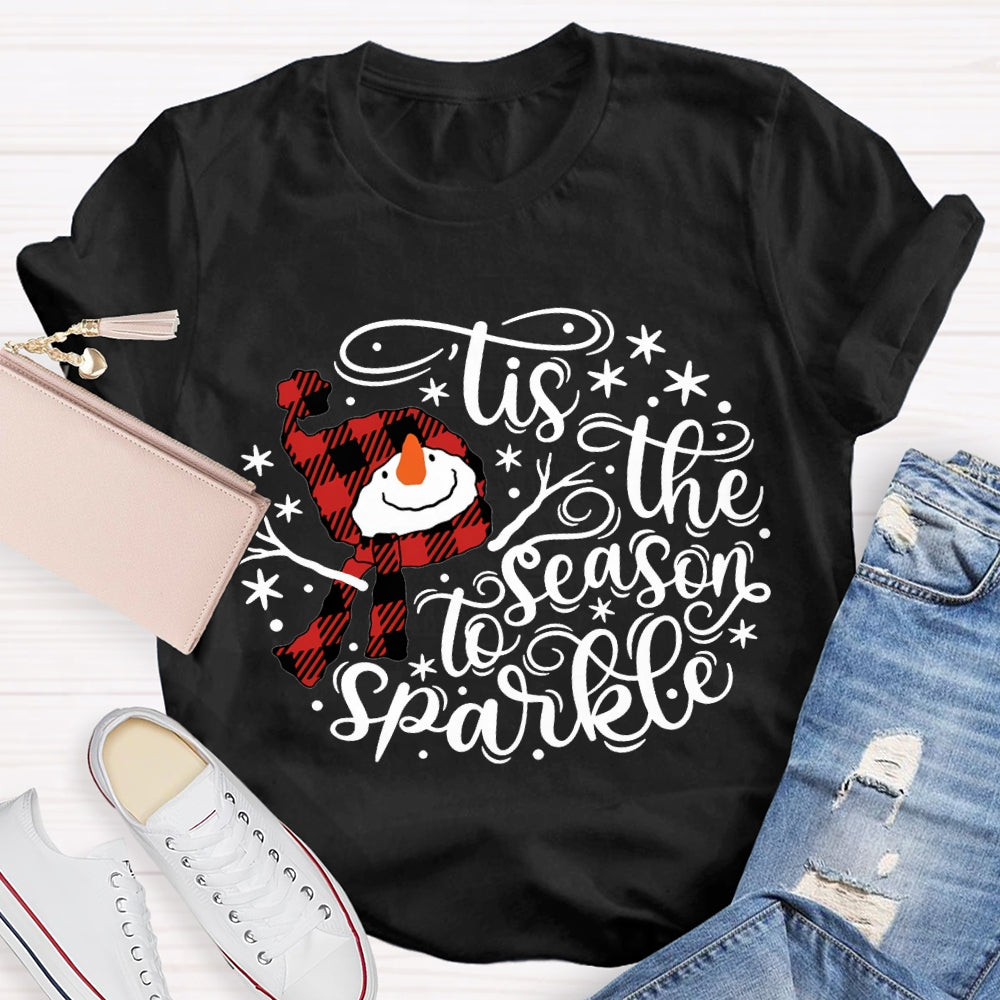 Lis The Season To Sparkle Santa Hat And Snowman Christmas T-shirt