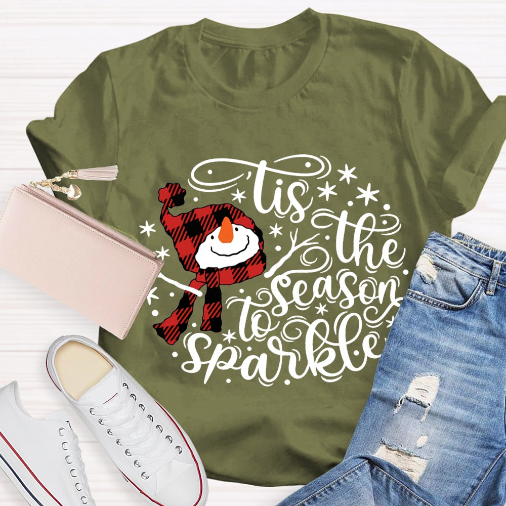 Lis The Season To Sparkle Santa Hat And Snowman Christmas T-shirt