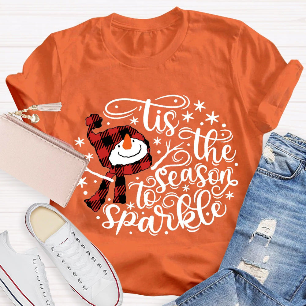 Lis The Season To Sparkle Santa Hat And Snowman Christmas T-shirt