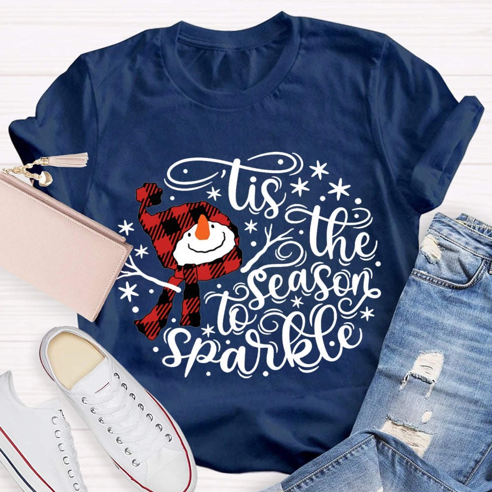 Lis The Season To Sparkle Santa Hat And Snowman Christmas T-shirt