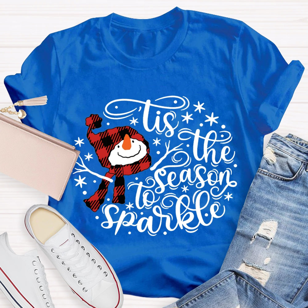 Lis The Season To Sparkle Santa Hat And Snowman Christmas T-shirt