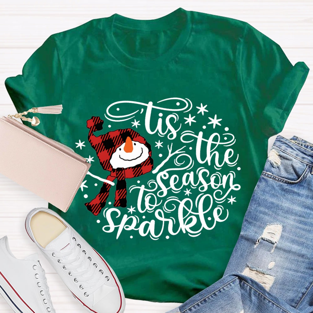 Lis The Season To Sparkle Santa Hat And Snowman Christmas T-shirt