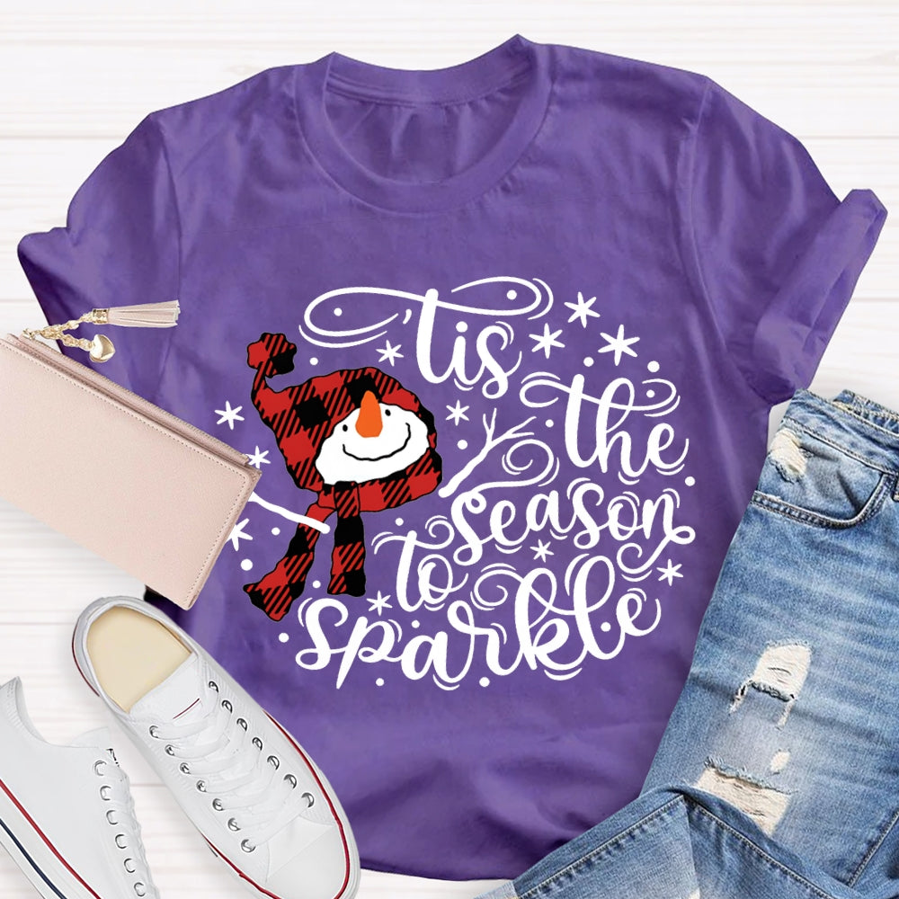 Lis The Season To Sparkle Santa Hat And Snowman Christmas T-shirt