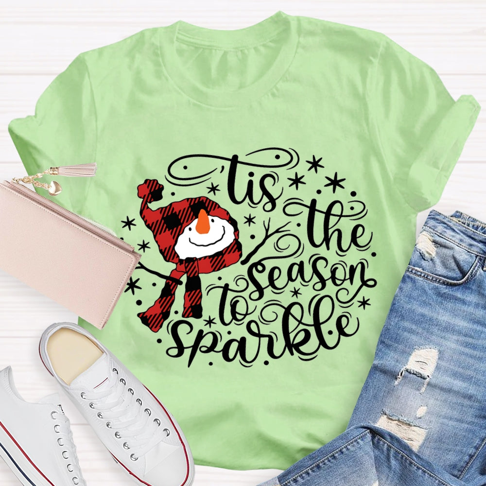Lis The Season To Sparkle Santa Hat And Snowman Christmas T-shirt