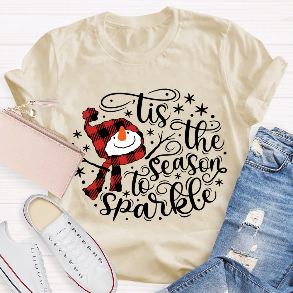 Lis The Season To Sparkle Santa Hat And Snowman Christmas T-shirt