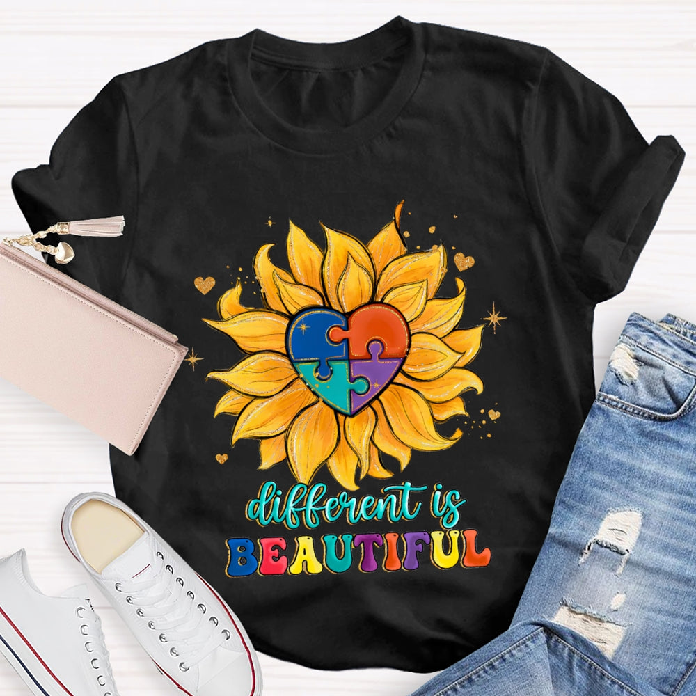 Different Is Beautiful Colorful Heart Floral T-Shirt