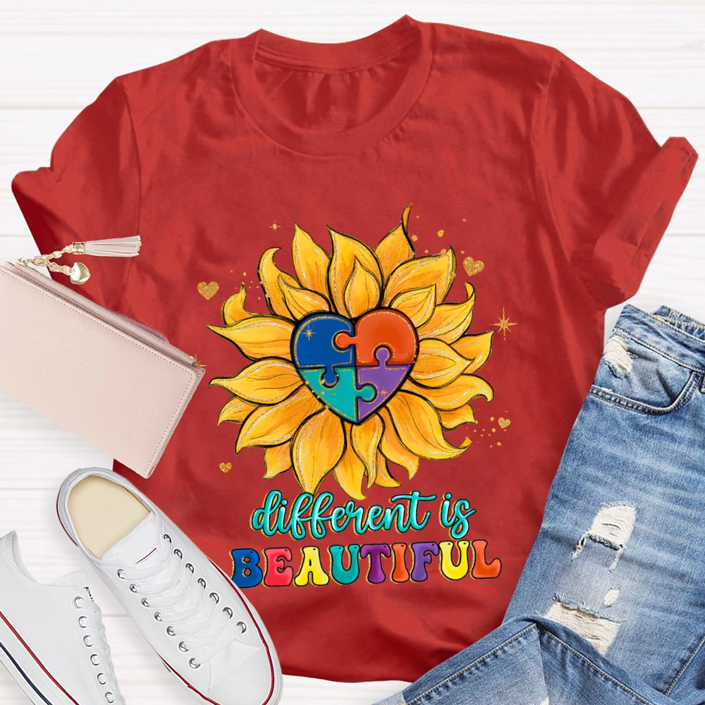 Different Is Beautiful Colorful Heart Floral T-Shirt