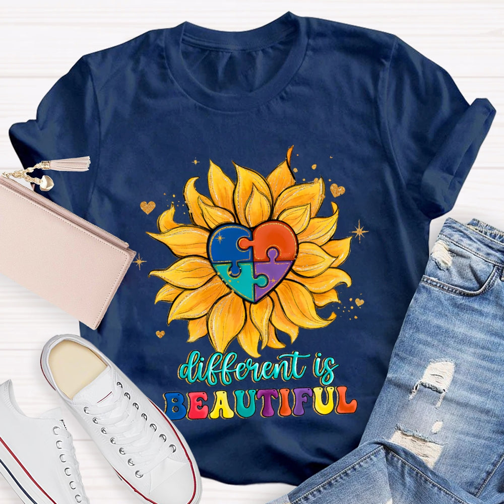 Different Is Beautiful Colorful Heart Floral T-Shirt