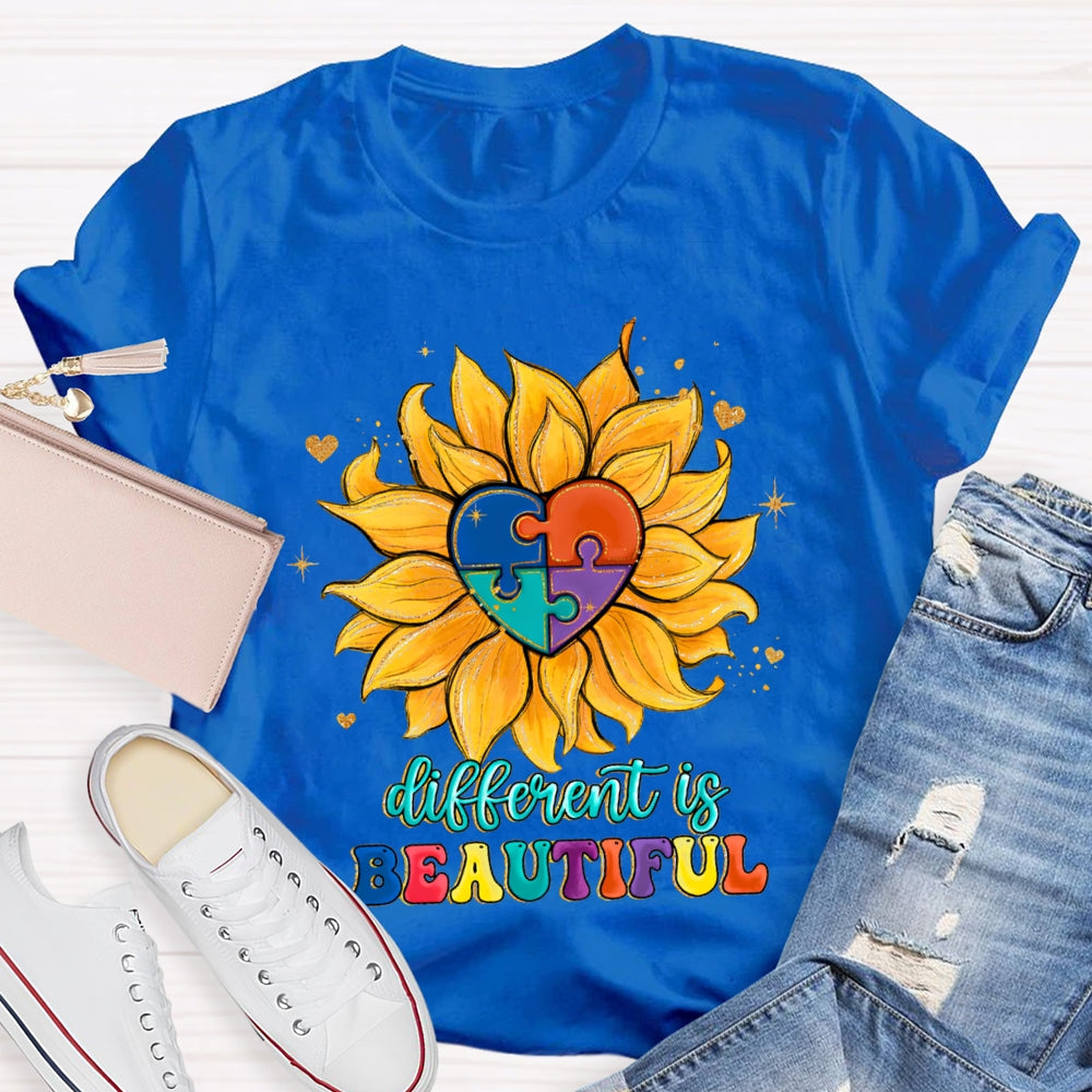 Different Is Beautiful Colorful Heart Floral T-Shirt