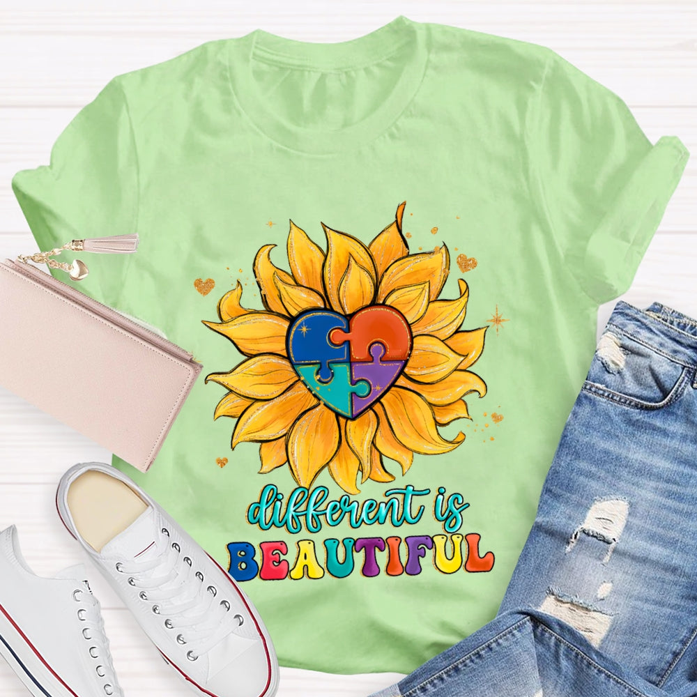 Different Is Beautiful Colorful Heart Floral T-Shirt