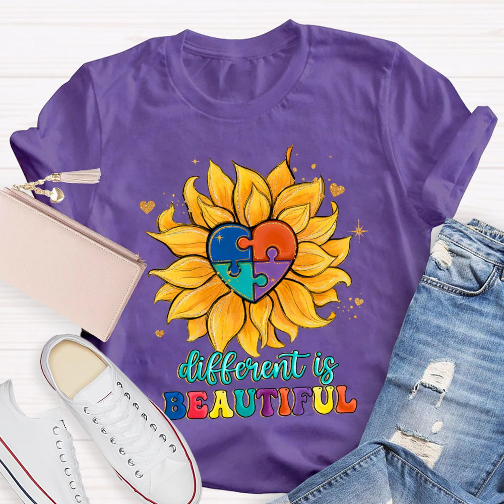 Different Is Beautiful Colorful Heart Floral T-Shirt