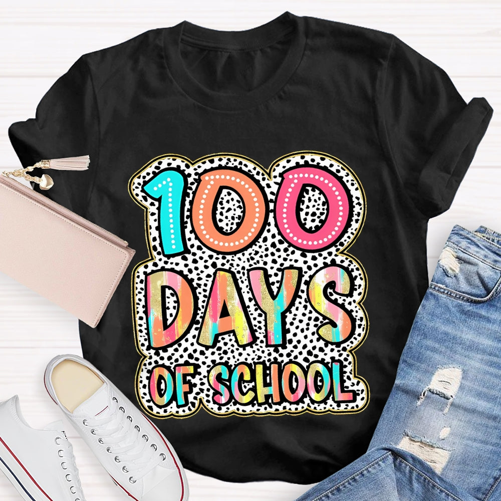 100 Days Of School Polka Dot Printed Font T-shirt