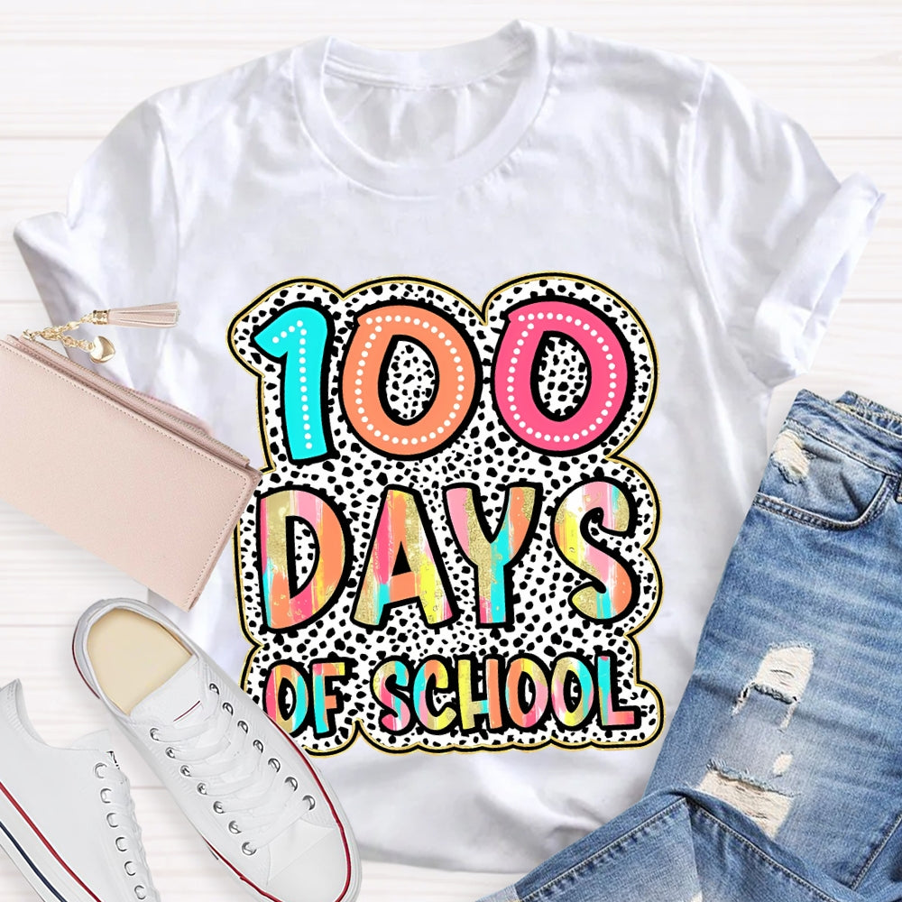 100 Days Of School Polka Dot Printed Font T-shirt
