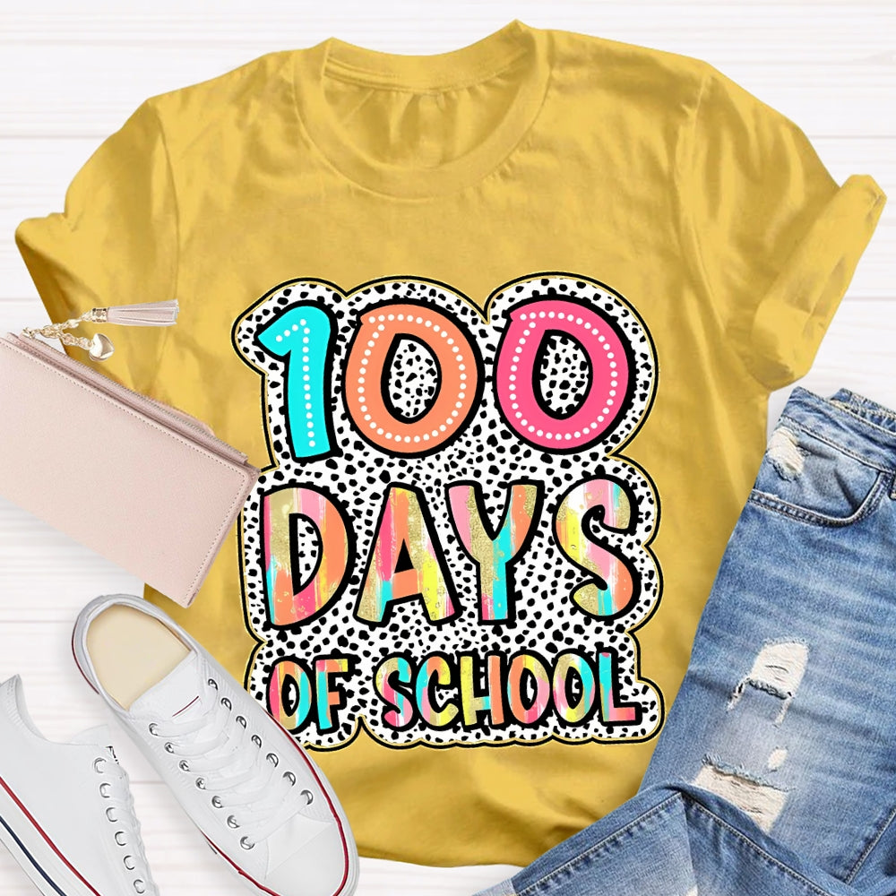 100 Days Of School Polka Dot Printed Font T-shirt