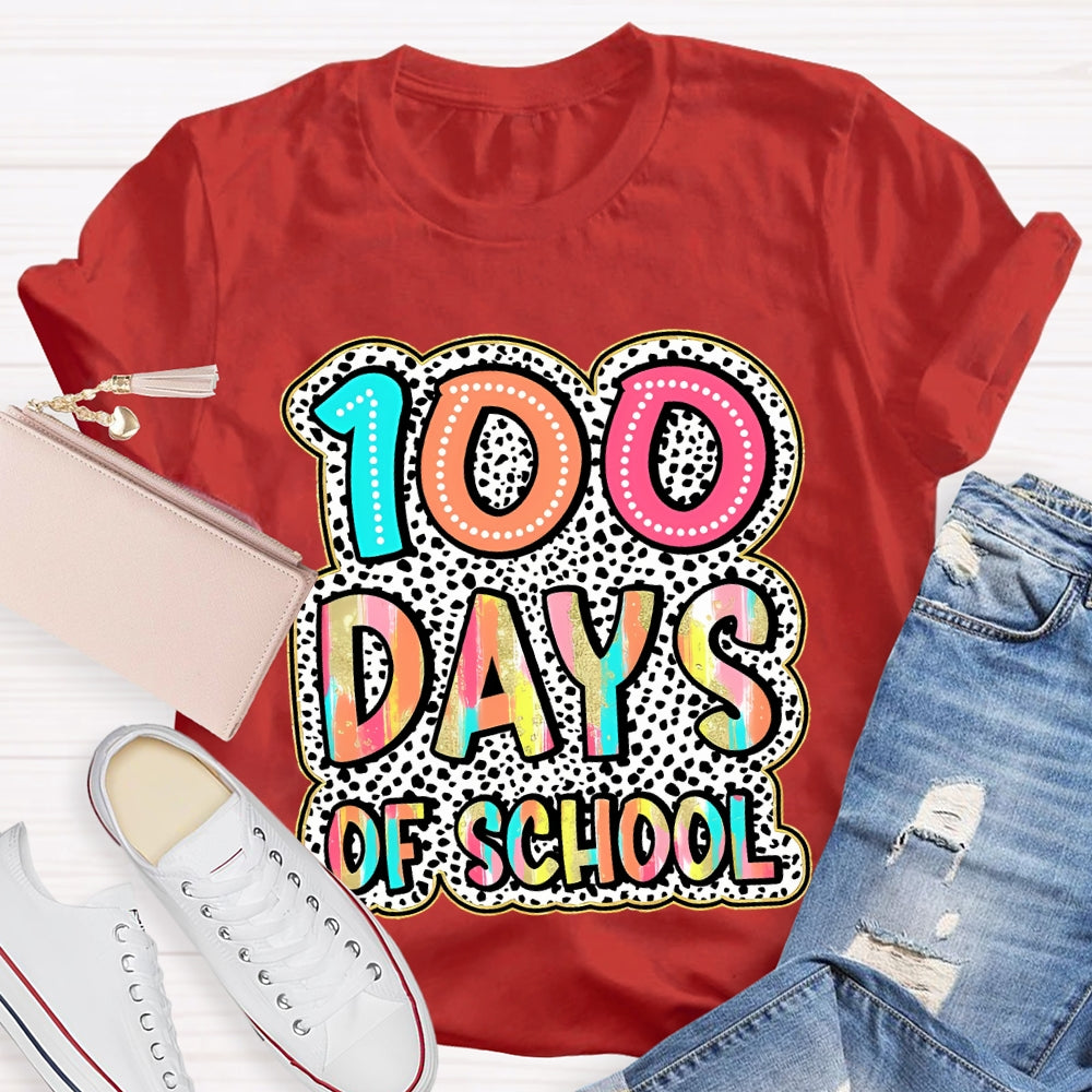 100 Days Of School Polka Dot Printed Font T-shirt