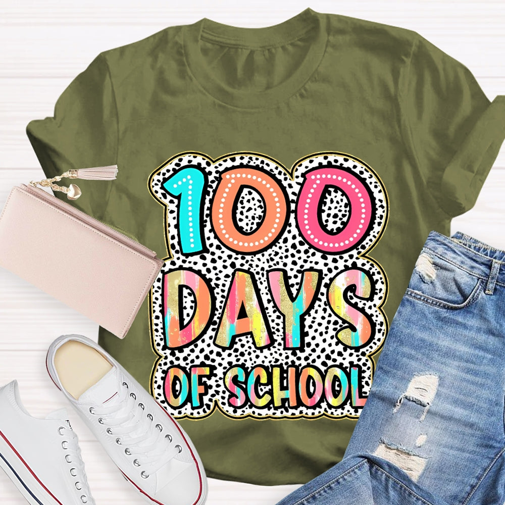100 Days Of School Polka Dot Printed Font T-shirt