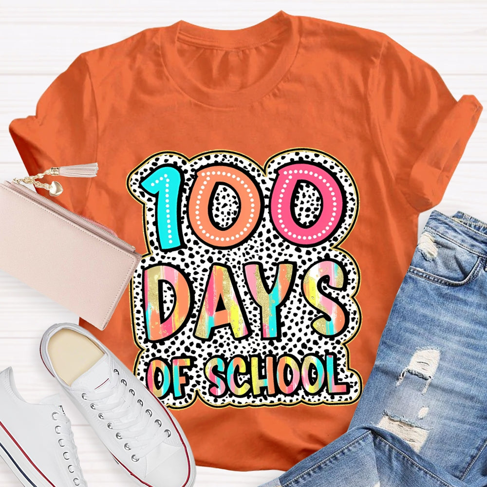 100 Days Of School Polka Dot Printed Font T-shirt