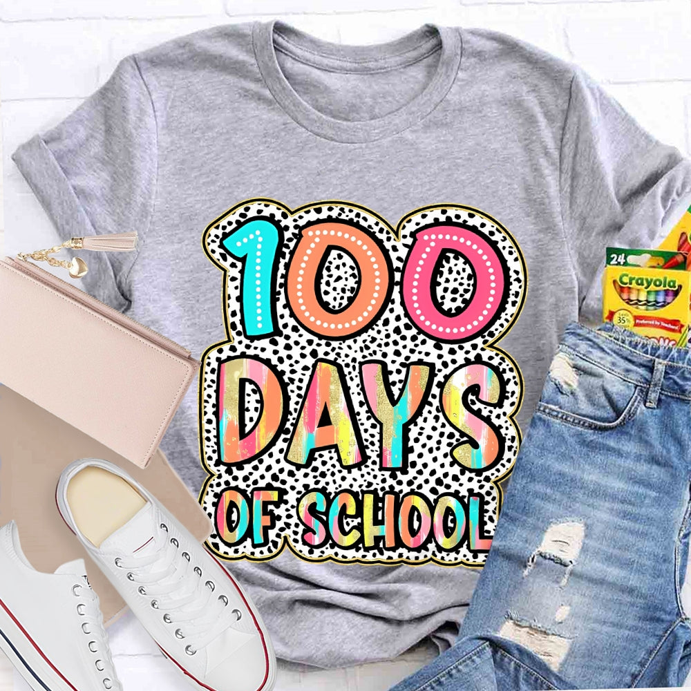 100 Days Of School Polka Dot Printed Font T-shirt