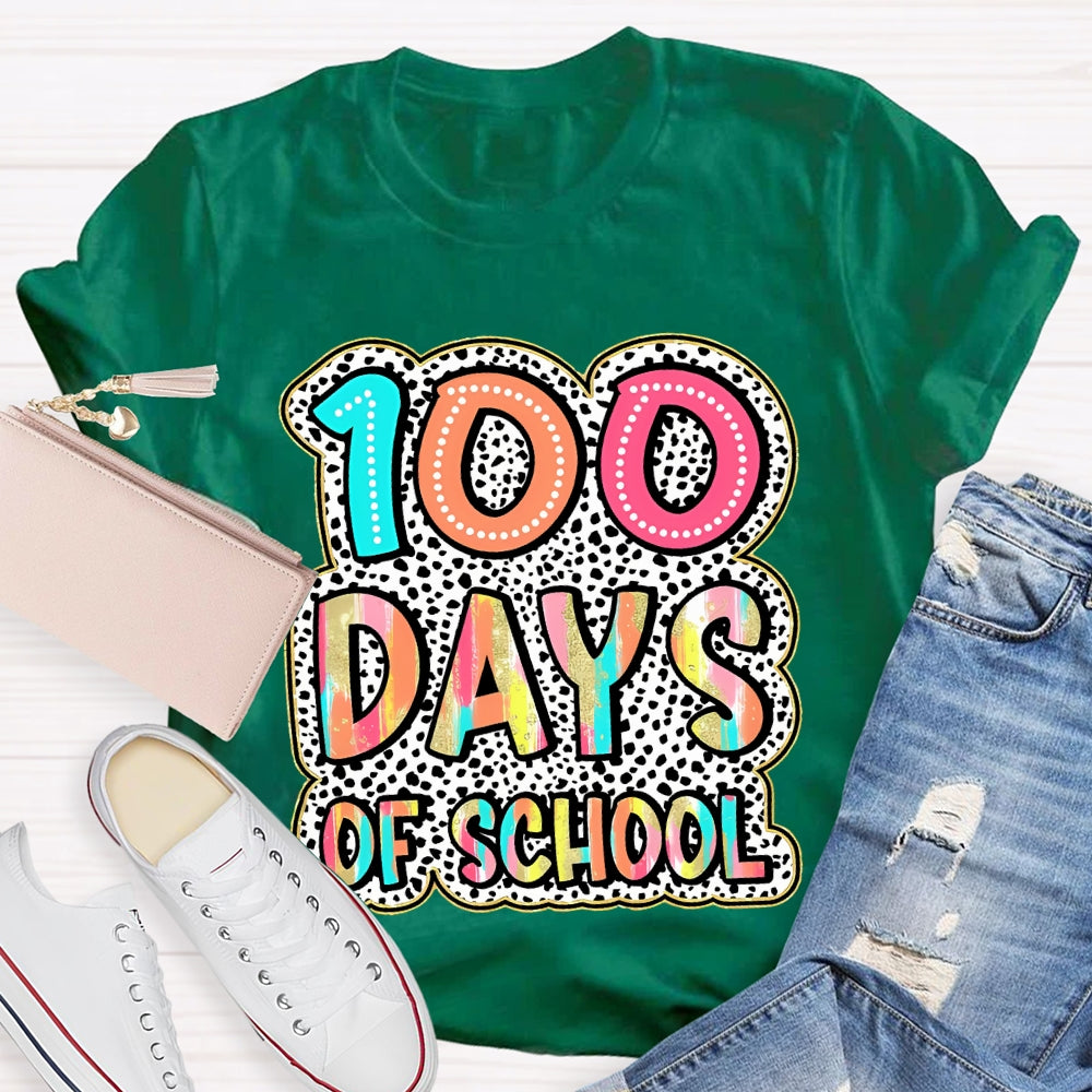 100 Days Of School Polka Dot Printed Font T-shirt