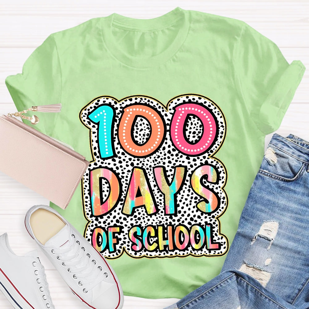 100 Days Of School Polka Dot Printed Font T-shirt
