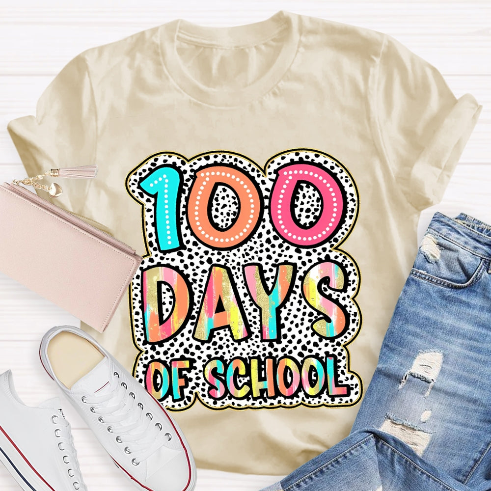 100 Days Of School Polka Dot Printed Font T-shirt