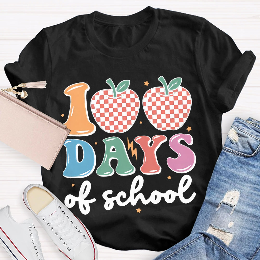 100 Days Of School Apples And Colored Fonts T-shirt