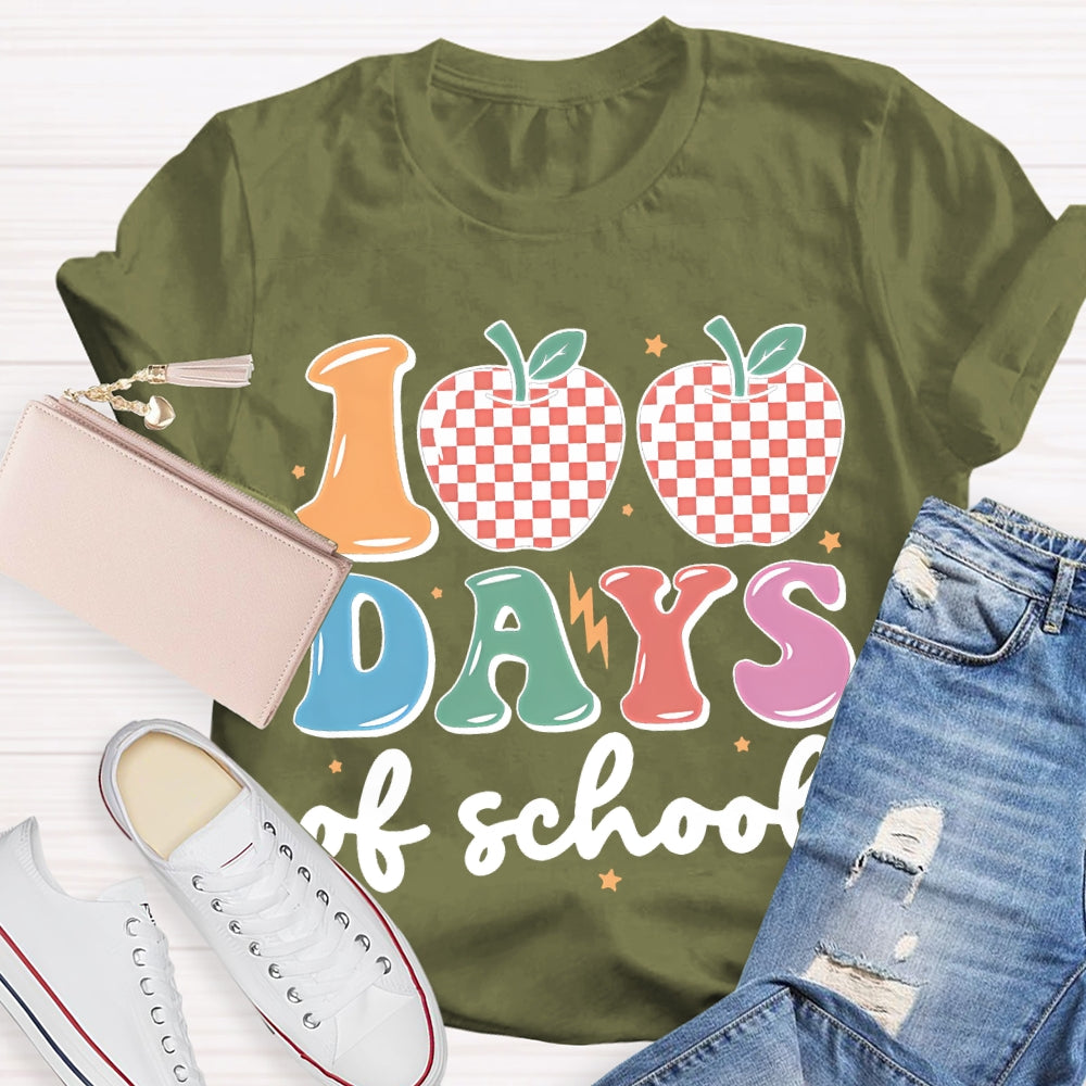 100 Days Of School Apples And Colored Fonts T-shirt