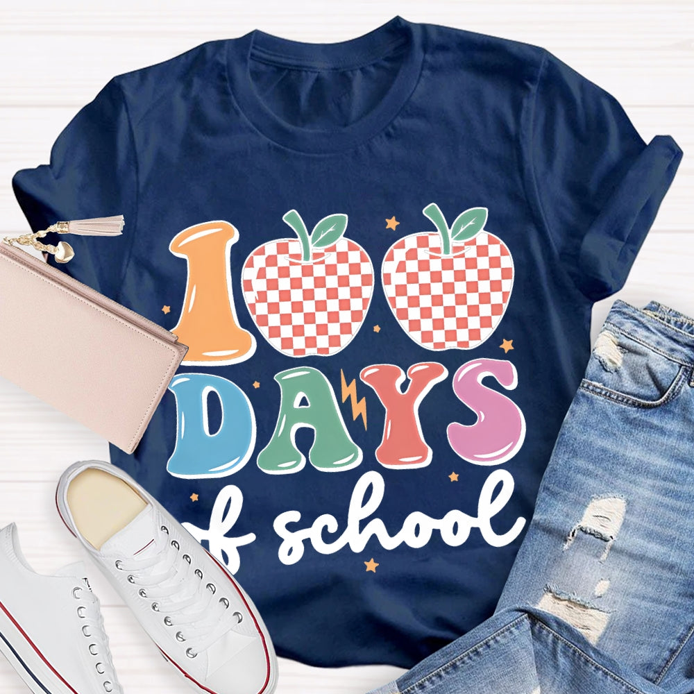 100 Days Of School Apples And Colored Fonts T-shirt