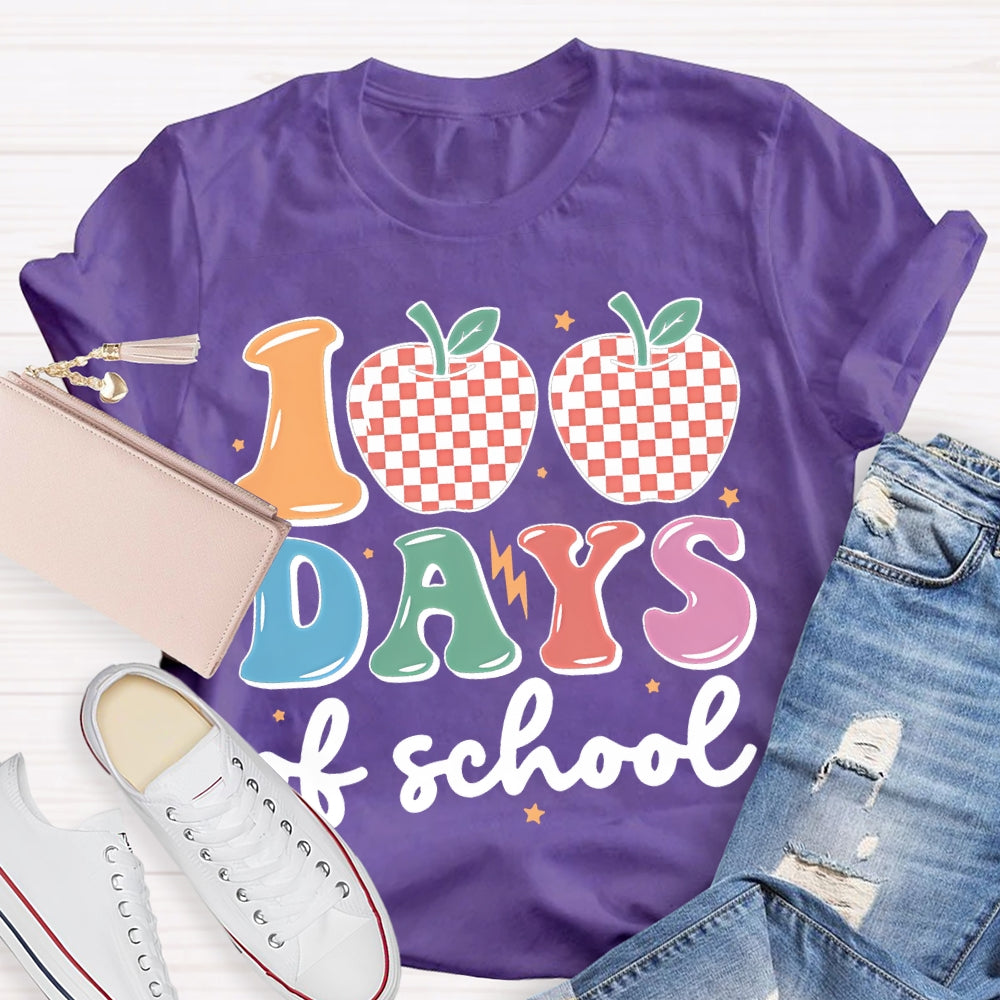 100 Days Of School Apples And Colored Fonts T-shirt