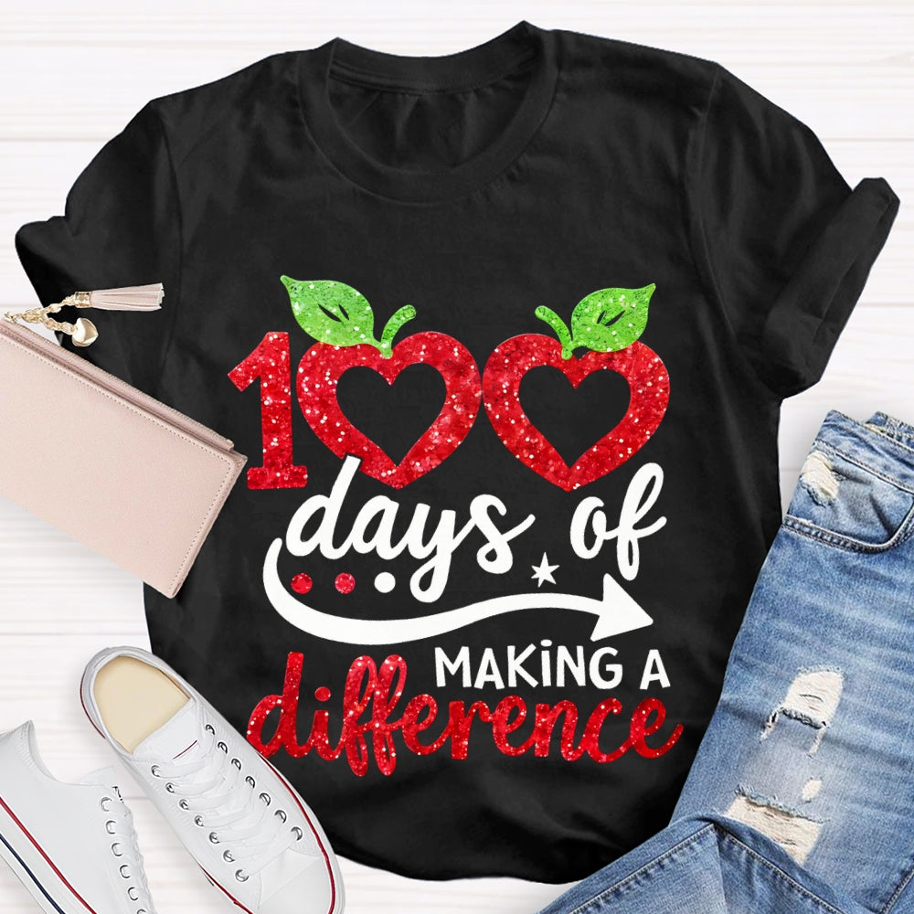 100 Days Of Making A Difference Heart Print T-shirt