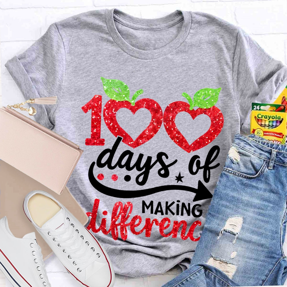 100 Days Of Making A Difference Heart Print T-shirt
