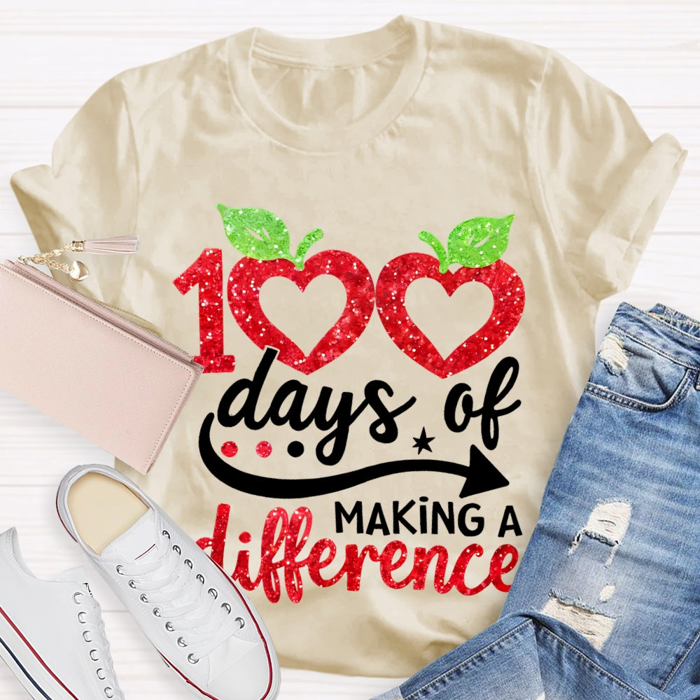 100 Days Of Making A Difference Heart Print T-shirt
