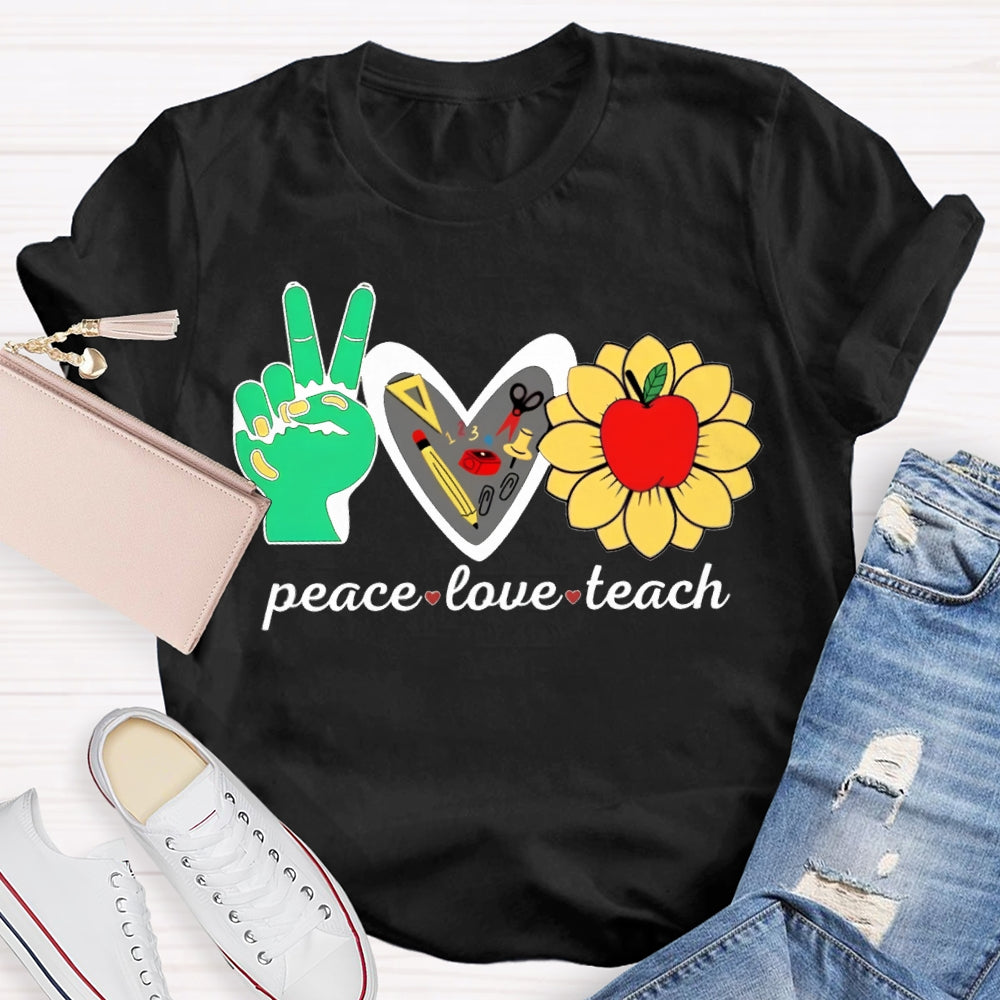 Peace Love Teach Heart-Shaped And Sun Apple Blossom T-shirt