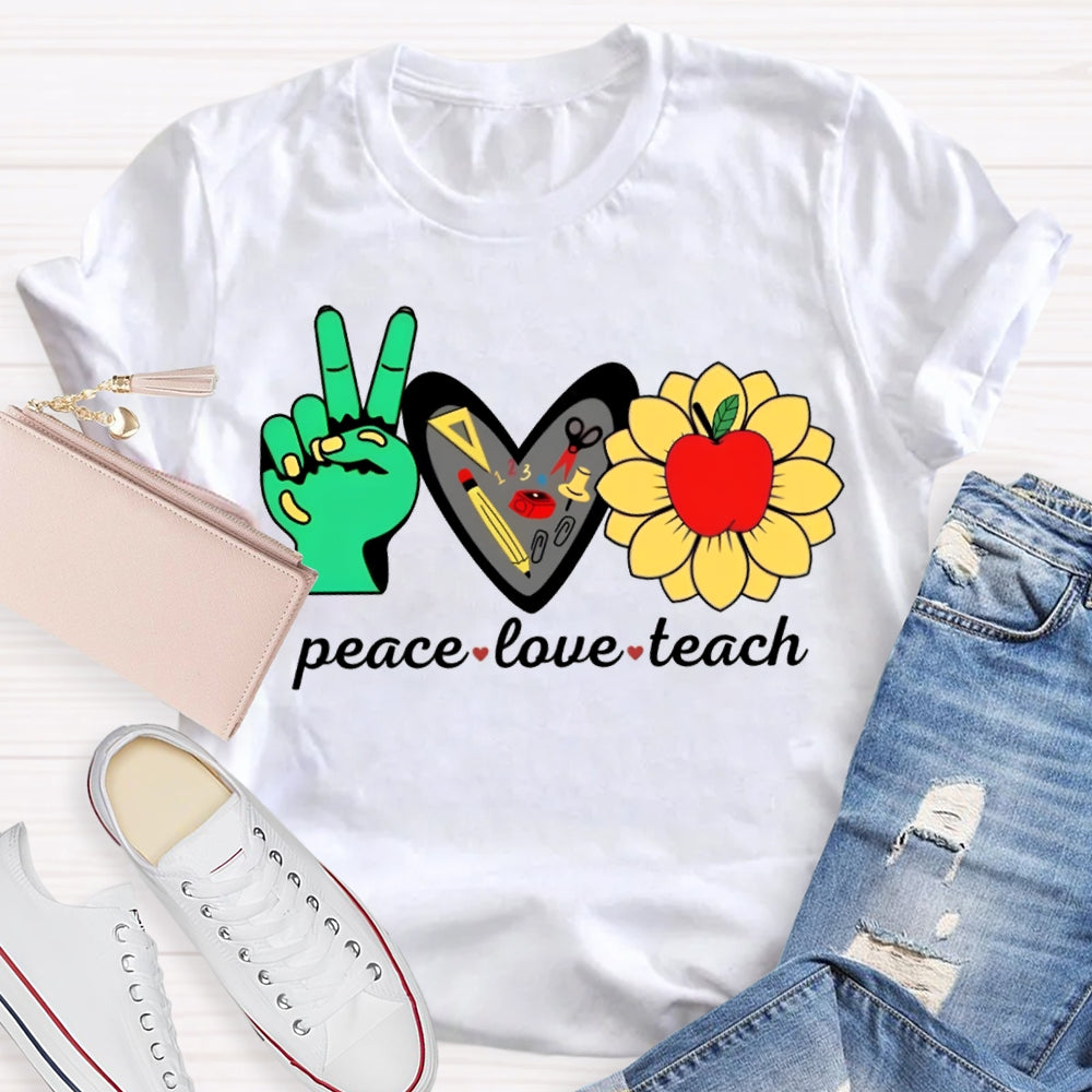Peace Love Teach Heart-Shaped And Sun Apple Blossom T-shirt