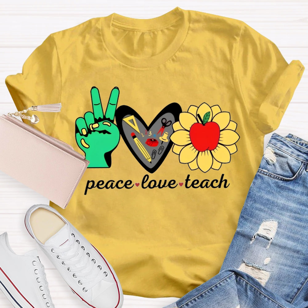 Peace Love Teach Heart-Shaped And Sun Apple Blossom T-shirt