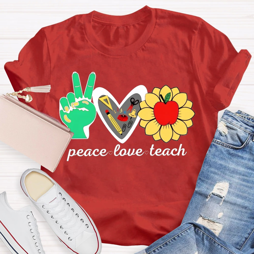 Peace Love Teach Heart-Shaped And Sun Apple Blossom T-shirt