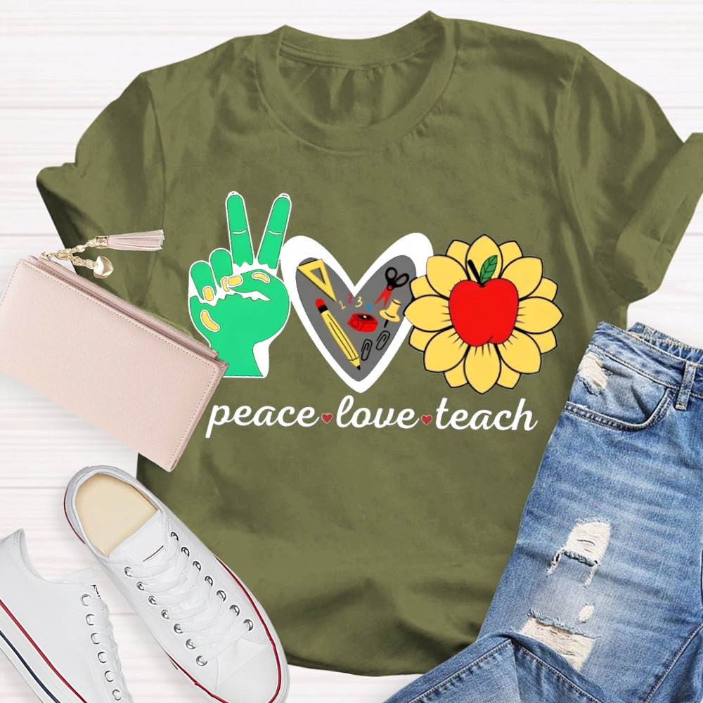Peace Love Teach Heart-Shaped And Sun Apple Blossom T-shirt