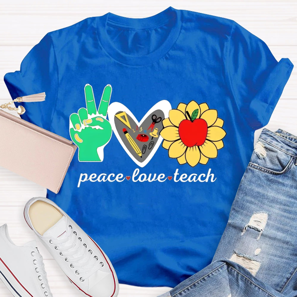 Peace Love Teach Heart-Shaped And Sun Apple Blossom T-shirt