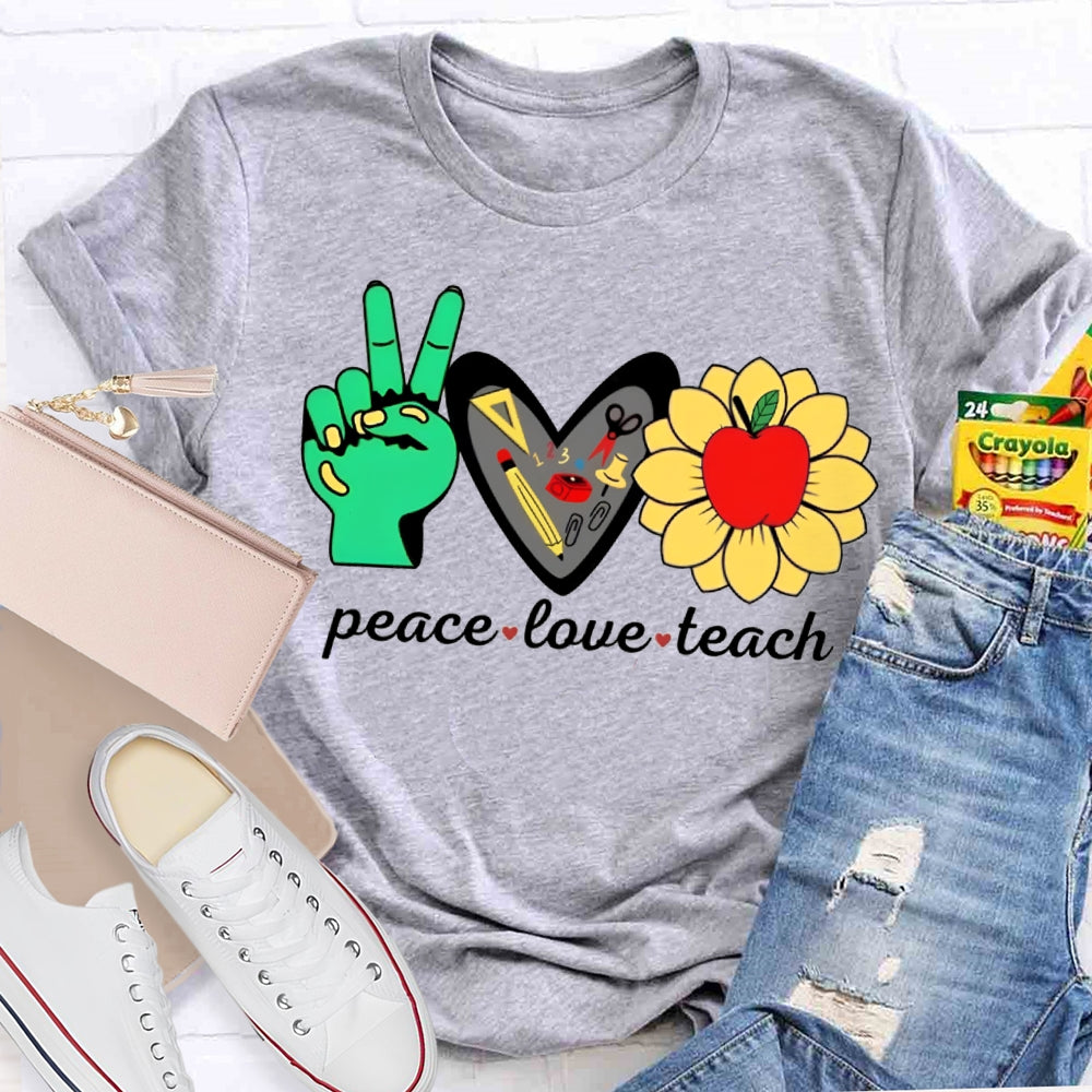 Peace Love Teach Heart-Shaped And Sun Apple Blossom T-shirt