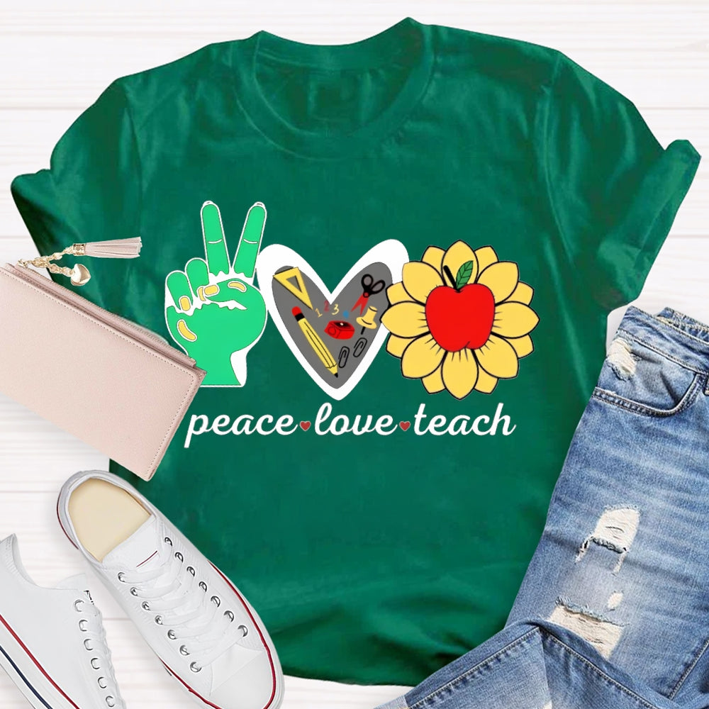 Peace Love Teach Heart-Shaped And Sun Apple Blossom T-shirt