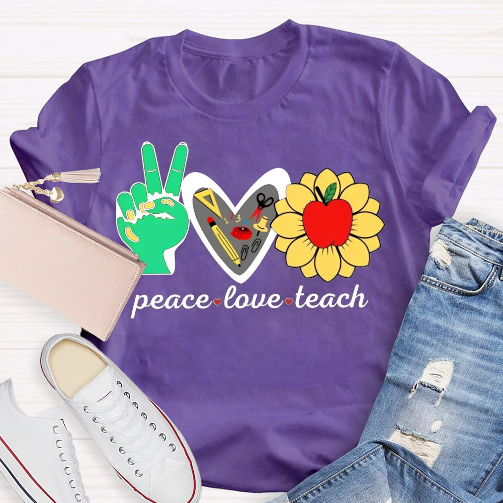 Peace Love Teach Heart-Shaped And Sun Apple Blossom T-shirt