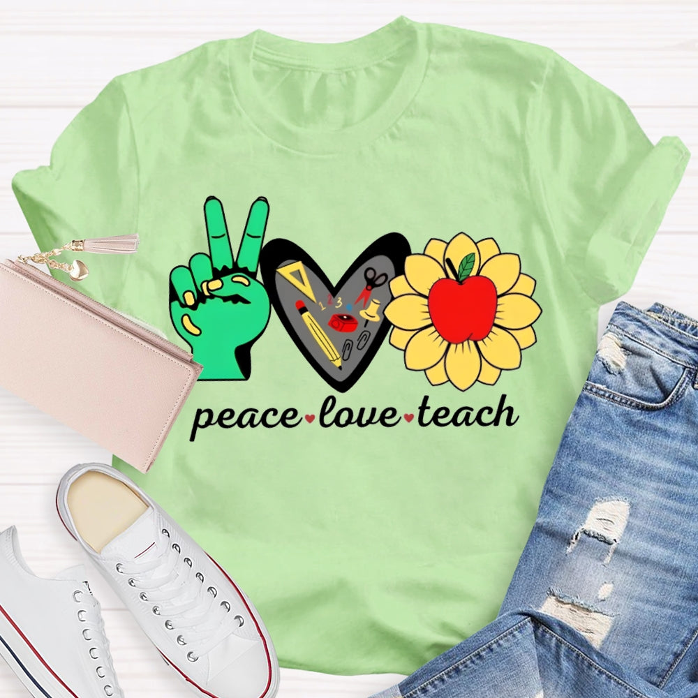 Peace Love Teach Heart-Shaped And Sun Apple Blossom T-shirt