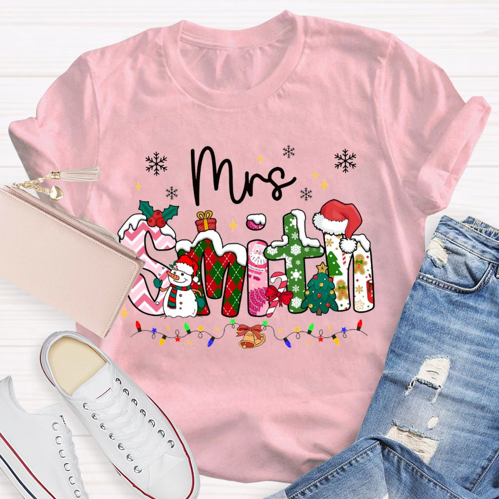 Personalized Name Christmas Vibes Fonts Christmas Lights And Snowflakes T-shirt