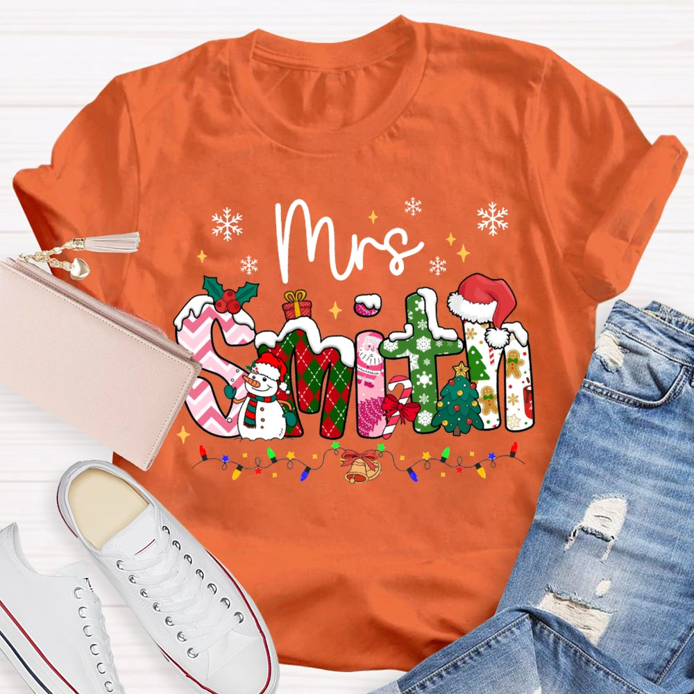 Personalized Name Christmas Vibes Fonts Christmas Lights And Snowflakes T-shirt