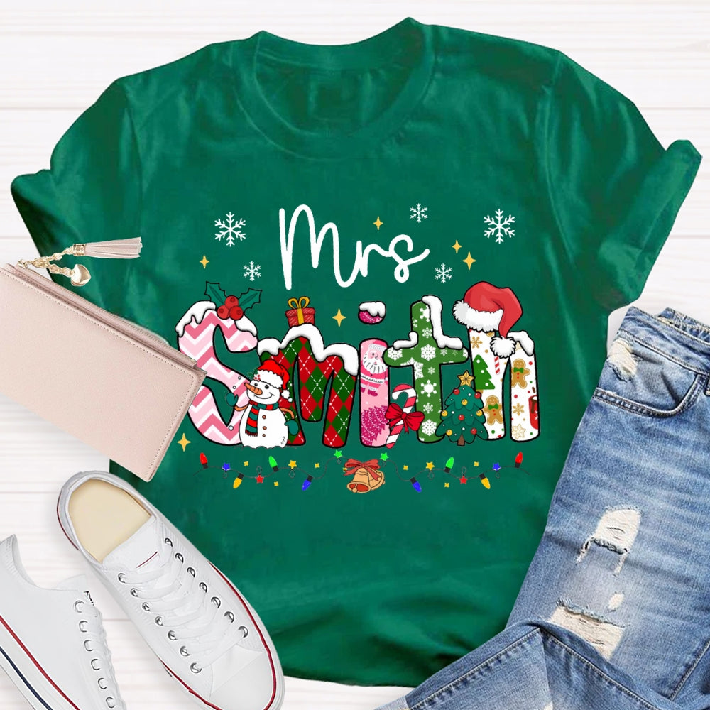 Personalized Name Christmas Vibes Fonts Christmas Lights And Snowflakes T-shirt