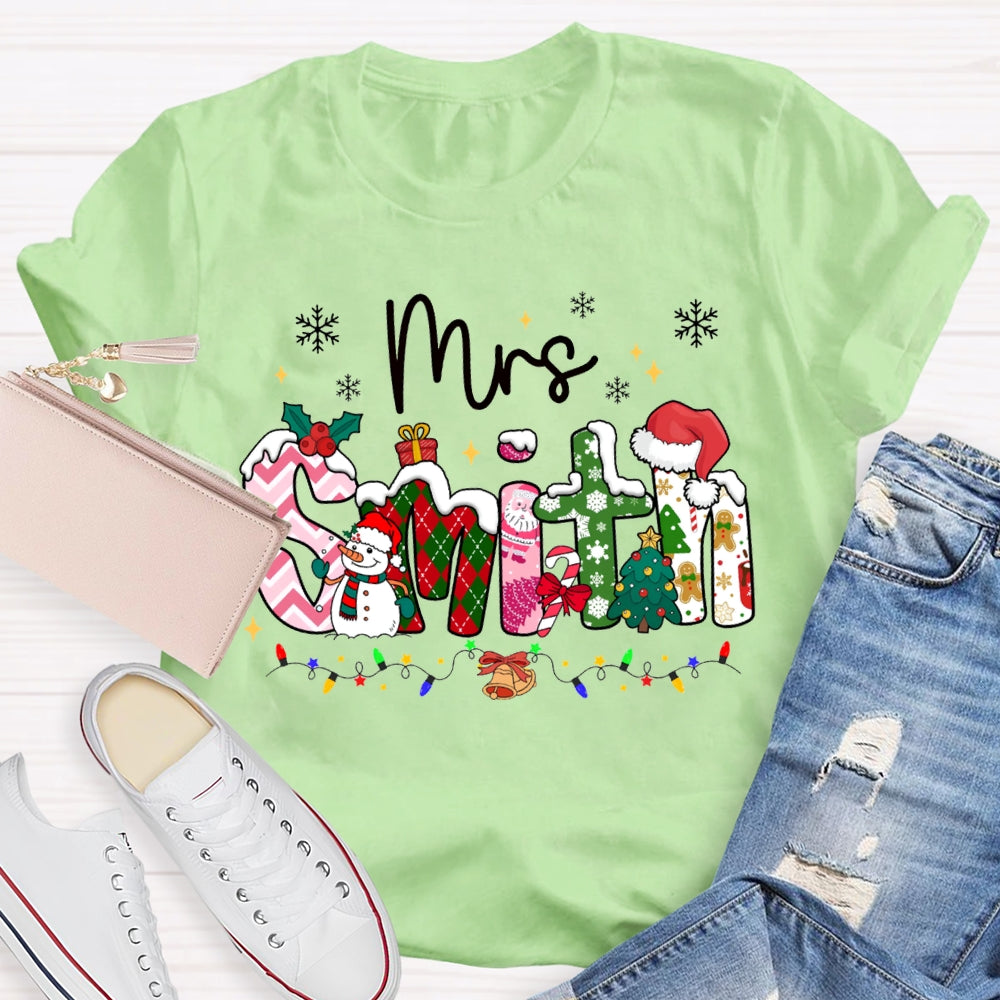 Personalized Name Christmas Vibes Fonts Christmas Lights And Snowflakes T-shirt