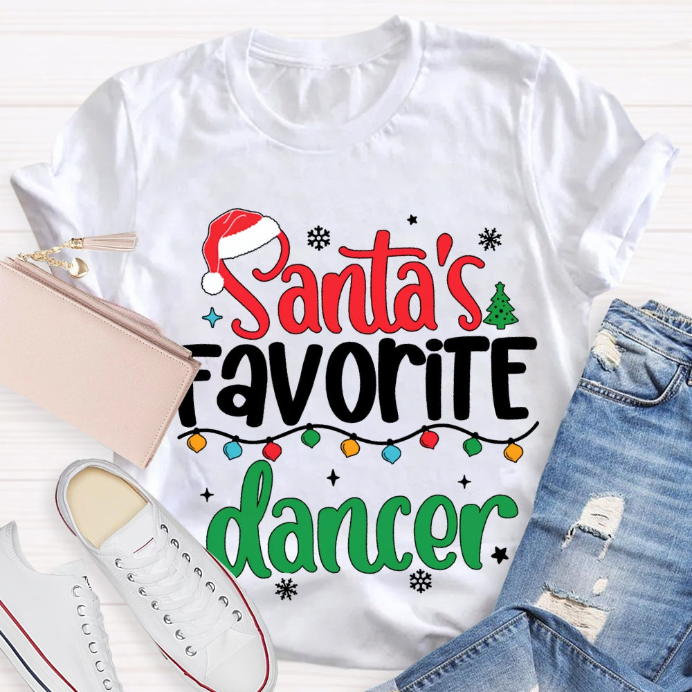 Santa'S Favorite Dancer Christmas Lights And Snowflakes T-shirt